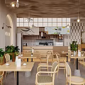 Modern Milk Tea Shop Interior With Open Space Wooden Tables Green Plants And Menu Board