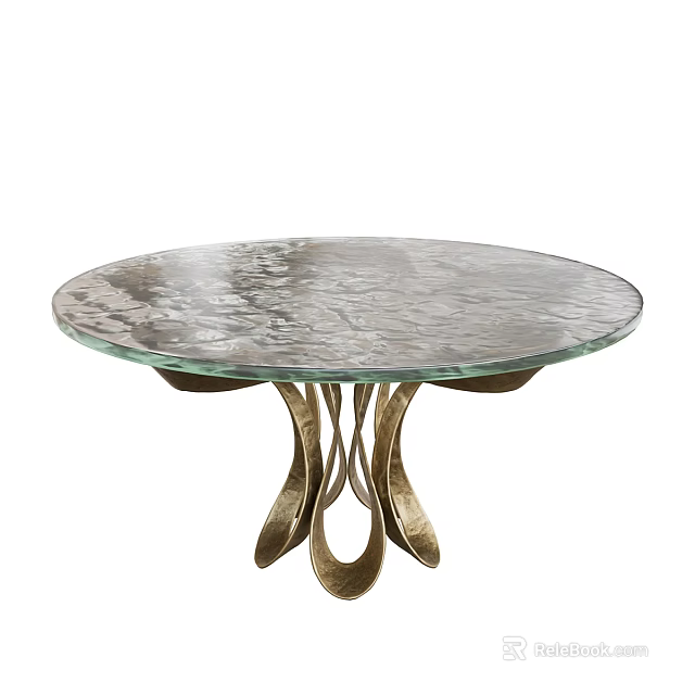 Modern Round Coffee Table With Glass Top And Curved Metal Base 3d model 