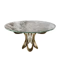 Modern Round Coffee Table With Glass Top And Curved Metal Base