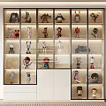 Stylish Decorative Cabinet Displaying Various Collectible Figurines Toys And Models