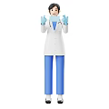 Woman in White Medical Coat with Blue Pants Gloves and Face Mask