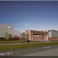 Modern School Building Night View With Lighting Stars Moon Road And Greenery
