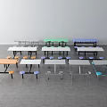 Modern Dining Table and Chair Sets in Various Colors with Simple Design 3d model