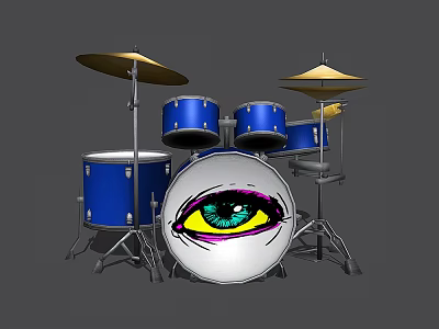 Blue Drum Set with Colorful Eye Painted Design for Musical Instrument and Art Supplies 3d model