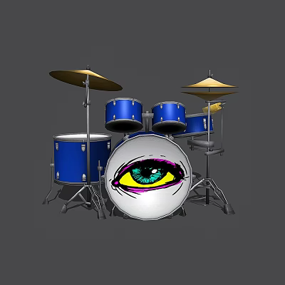 Blue Drum Set with Colorful Eye Painted Design for Musical Instrument and Art Supplies 3d model