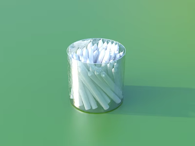 Transparent Glass Jar Filled With White Cotton Swabs For Daily Household Use 3d model