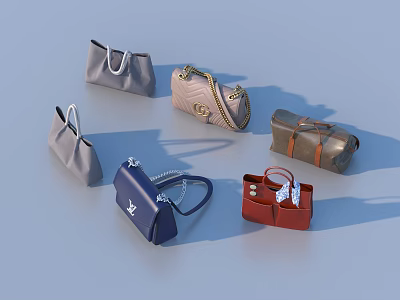 Various Stylish Leather Handbags And Purses In Different Colors And Designs 3d model