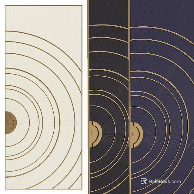 Symmetrical Geometric Design Featuring Concentric Circles Radial Lines In Gold Cream Navy And Black 3d model 