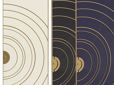 Symmetrical Geometric Design Featuring Concentric Circles Radial Lines In Gold Cream Navy And Black 3d model