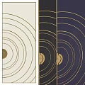 Symmetrical Geometric Design Featuring Concentric Circles Radial Lines In Gold Cream Navy And Black