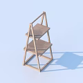 Three Tier Wooden Shelving Unit Minimalist Design Light Wood with Light Blue Background Shadow