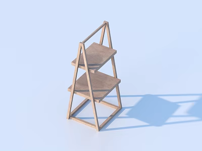 Three Tier Wooden Shelving Unit Minimalist Design Light Wood with Light Blue Background Shadow 3d model