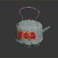 Vintage Kettle With Red Double Happiness Characters And Weathered Surface Design 3d model