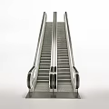 Modern Escalator Staircase With Metal Handrails And Gray Treads On White Background