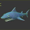 Cartoon Blue Shark Character 3D Model With Sharp Teeth Shiny Surface On Dark Reflective Background 3d model