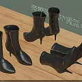 Black High Heel Ankle Boots Shoes 3D Model Render For Fashion Design Project