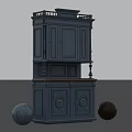 Traditional Light Blue And Dark Brown Sideboard With Carved Details And Marble Top