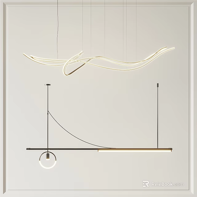 Modern Stylish Chandelier Design With Curved Lines And Pendant Lighting For Home Interior 3d model 
