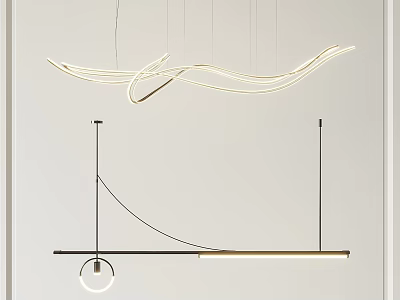 Modern Stylish Chandelier Design With Curved Lines And Pendant Lighting For Home Interior 3d model