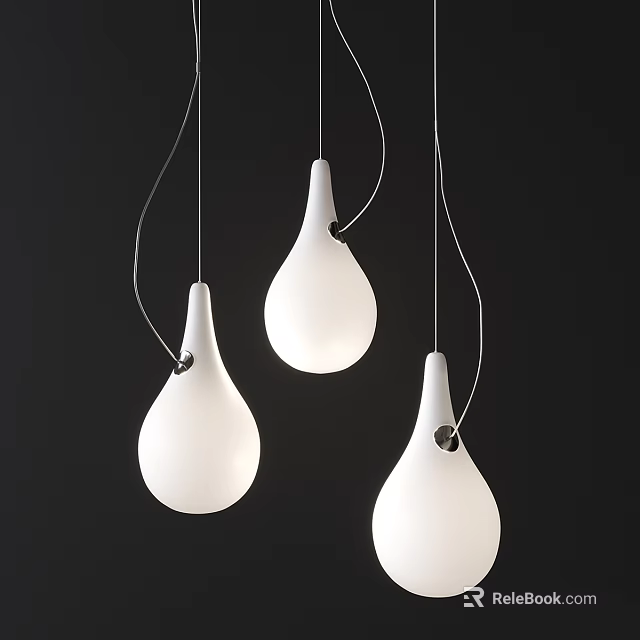 Modern White Teardrop Pendant Lights With Black Accents Hanging In Dark Background 3d model 