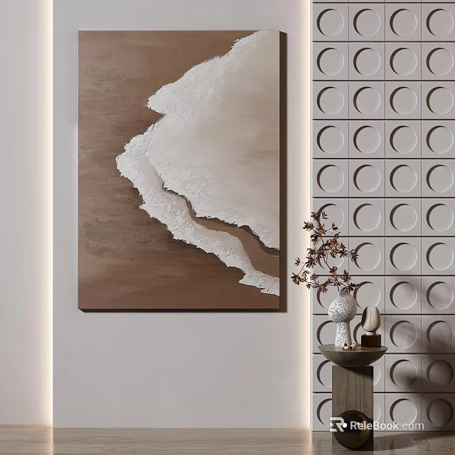 Abstract Brown White Painting With Circular Pattern Wall And Decorative Table 3d model