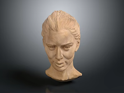 Classical Stone Head Sculpture With Detailed Facial Features And Carved Hair 3d model