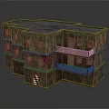 Cartoon Scene With Multi Story Building Damaged Walls Balconies And Flat Roof