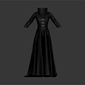 Black Long Dress With High Neck Mid Length Sleeves Fitted Waist And Metal Buckle Details