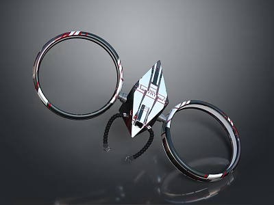Futuristic Spacecraft With Orbital Rings And Metallic Red White Stripes Design 3d model