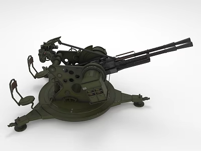Green Military Dual Barrel Anti Aircraft Gun With Mobile Base And Seat 3d model