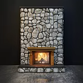 Stone Fireplace With Burning Fire Inside And Stacked Firewood Beside