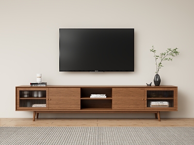 Nordic Style Log TV Cabinet Low Cabinet Desktop Green Planting TV Floor Cabinet Wood 3d model