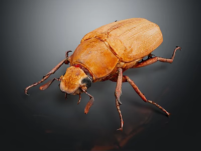 Detailed Brown Beetle With Shiny Exoskeleton And Long Legs On Dark Surface 3d model