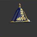 Blue Decorative Hat With Intricate Floral Embroidery And Golden Accent Details