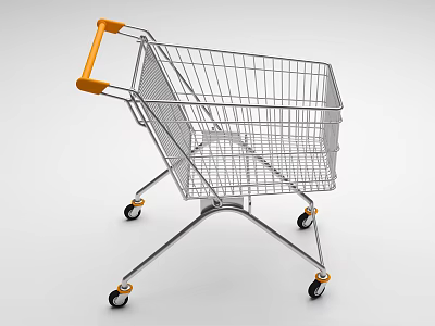 Metal Shopping Cart With Orange Handle And Rolling Wheels Design 3d model