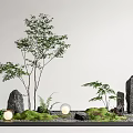 Indoor Landscape Design Featuring Small Trees Ferns Rocks Mossy Grass And Round Lights