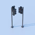 Two Black Traffic Light Models Standing On Light Blue Background With Shadows 3d model