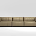 Modern Three Seater Beige Leather Sofa With Sleek Block Design 3d model