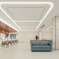 Public Lobby Waiting Area With Blue Sofas White Walls And Ceiling Light Strips 3d model
