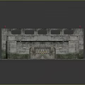Ancient Weathered Stone Structure Model With Historical Entrance Square Openings And Mossy Base