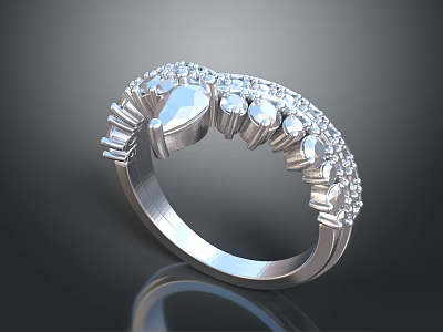 Elegant Silver Ring With Sparkling Diamonds And Intricate Gemstone Design 3d model