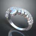 Elegant Silver Ring With Sparkling Diamonds And Intricate Gemstone Design 3d model