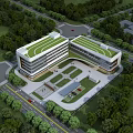 Modern Hospital Building With Green Roof Surrounded by Trees and Central Courtyard Area