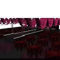 Elegant Stage Design With Pink Draperies Lighting Red Seats And Modern Styling