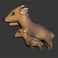 Three Cute Cartoon 3D Model Deer With Brown Fur And Pink Ears On Dark Background