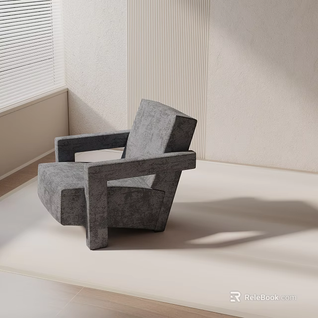 Modern Gray Upholstered Leisure Chair In Indoor Setting With Natural Light 3d model 