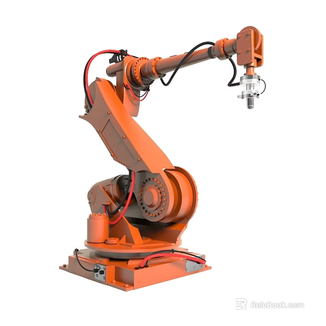 Orange Industrial Robot Arm With Red Cables For Manufacturing Automation 3d model 