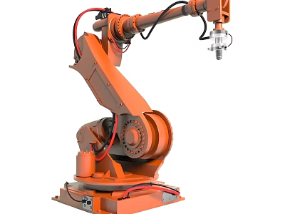 Orange Industrial Robot Arm With Red Cables For Manufacturing Automation 3d model