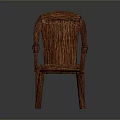 Brown Handwoven Wicker Armchair With Armrests And Simple Design Structure
