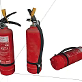 Three Red Fire Extinguishers In Standing And Lying Positions For Safety 3d model